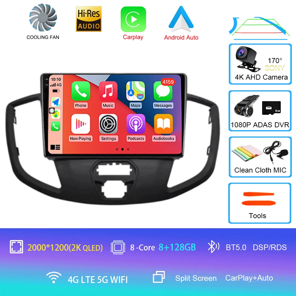 Android 16 Draadloze Carplay & Auto WIFI + 4G voor Ford Transit 2015 2016 2017 2018 autoradio multimediaspeler stereo 2D