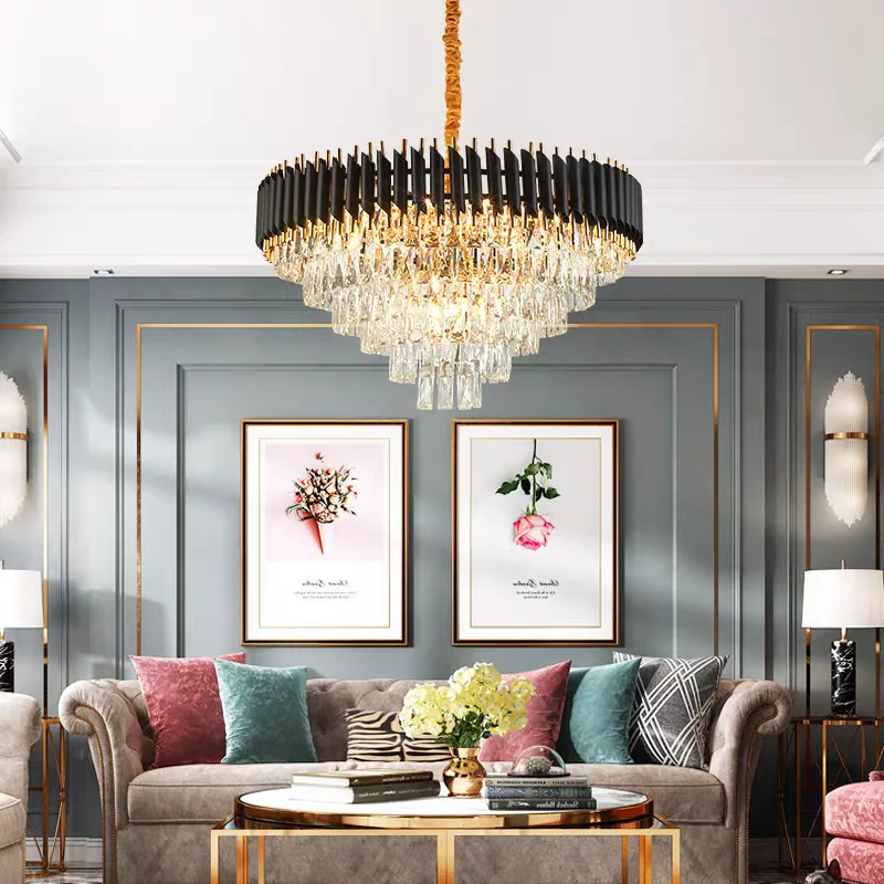 

Creative luxury rectangular creative crystal restaurant modern hanging light LED pendant light living room lighting