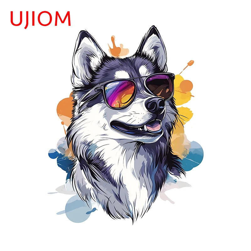 UJIOM Ink Style Siberian Husky Wandaufkleber, modische, farbenfrohe Welpen-Tuya-Wandaufkleber, schöne, wunderbare Tapeten, Heimdekoration