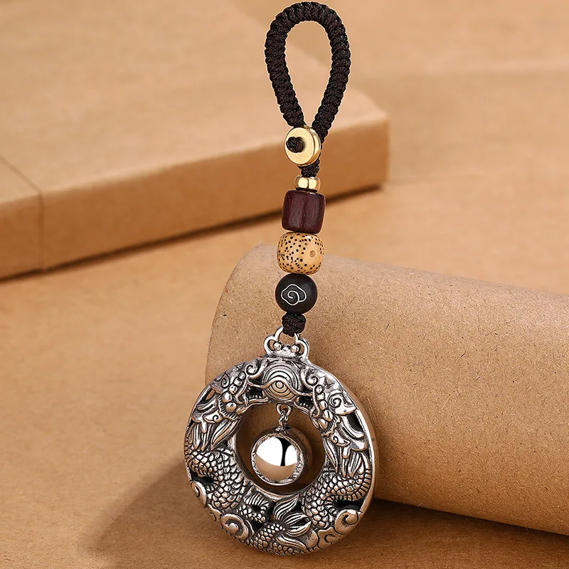 Vintage Relief Double Dragons Playing Beads Keychain Men Gift 2024 Zodiac Blessing Amulet Car Pendant Male Lucky Key Chain
