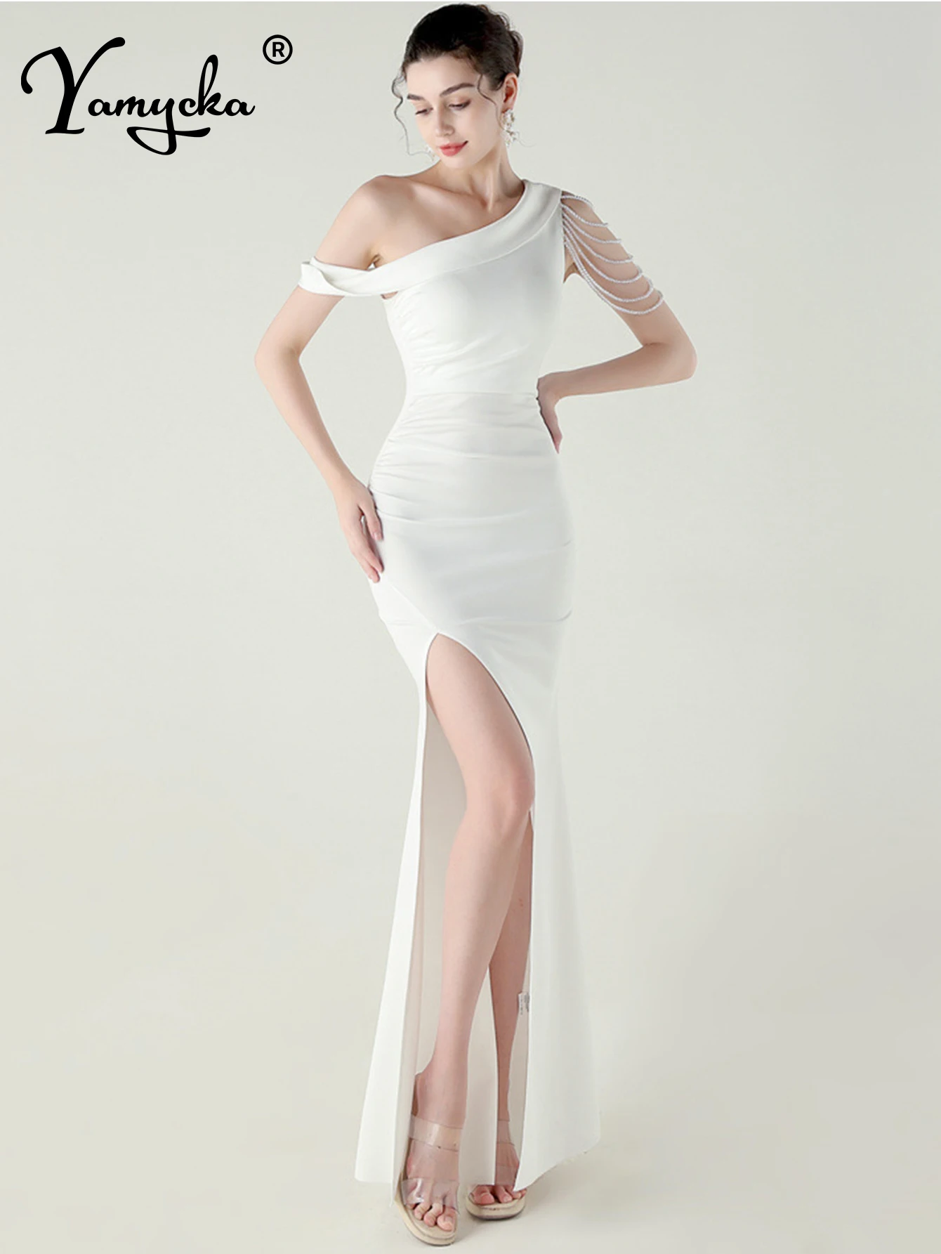 Sexy dos nu blanc robe d'été femmes fête de mariage longues robes 2025 femme élégante strass anniversaire robe de soirée vestidos