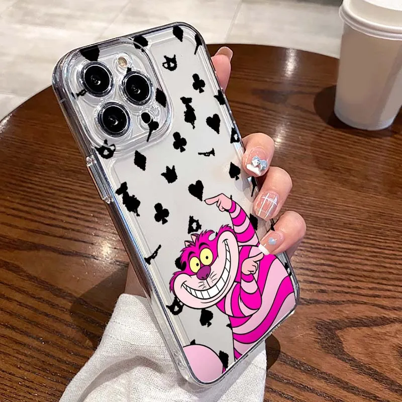 Cartoon Disney Cheshire Cat Phone Case For Apple iPhone 17 16 15 14 13 12 11 Air Pro Max Plus Mini Transparent Soft