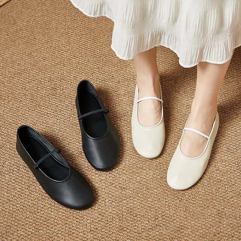 

ALA Rising|L2440 Soft Sheep Leathet Comfortable Flat Shoes For Women Black White Color Simple Minimalist Style Shoes