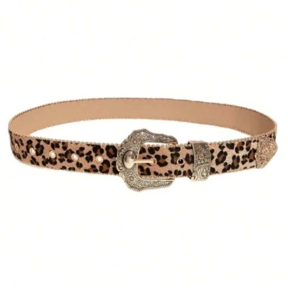 1 Piece of Leopard Print Retro Palace Style Gold Metal Carved Buckle PU Belt