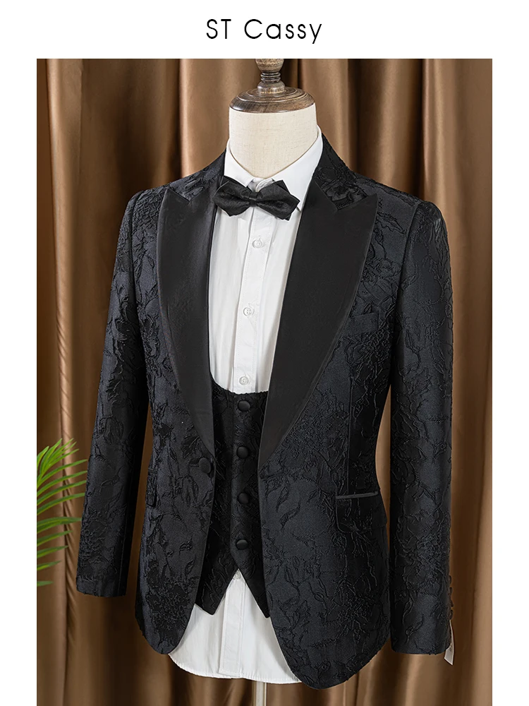 

High quality 3-piece man suits groom's wedding slim fit autumn and winter formal attire, Tasdo shawl collar evening gown