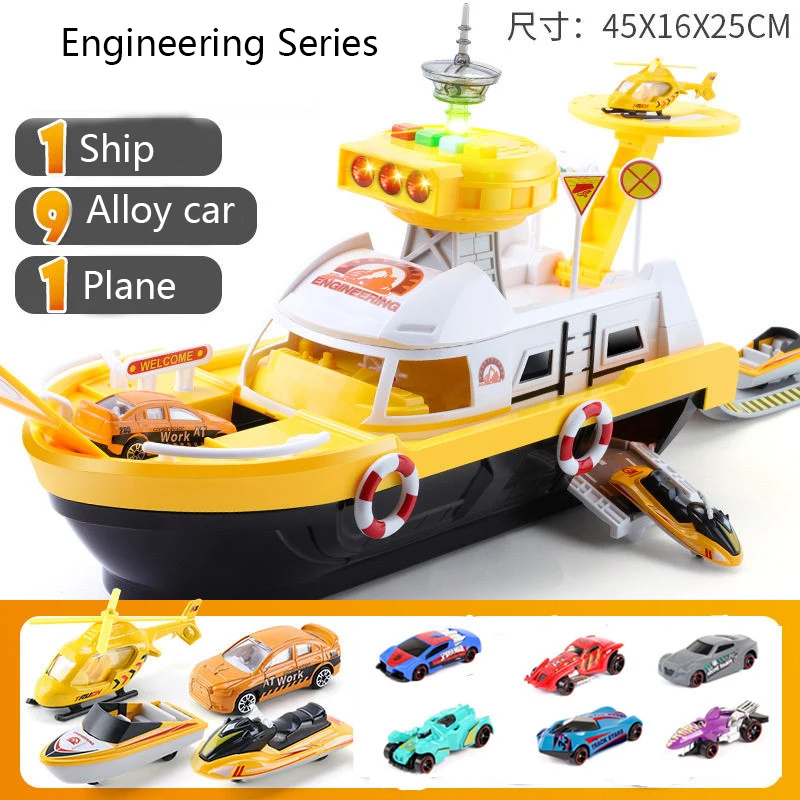 New Simulation Track Inertia Boat Diecasts & Toy Vehicles Music Story Light Toy Ship Model Toy Car Parking Christmas Present