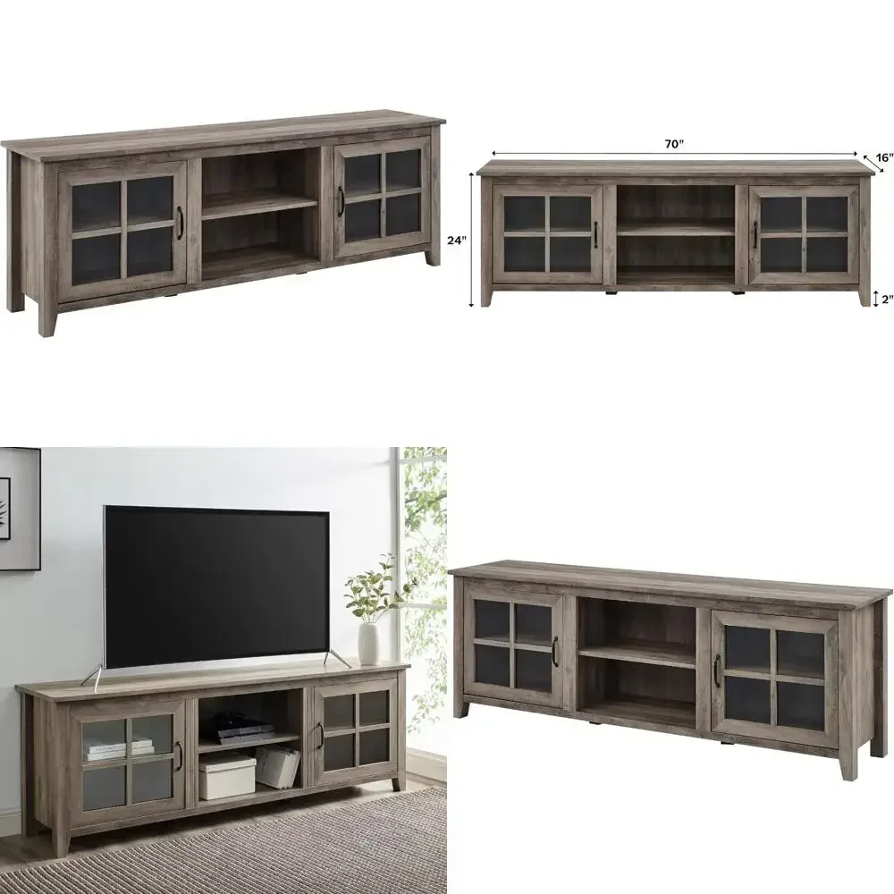 

Тумба под телевизор Portsmouth Classic 2 со стеклянными дверцами для телевизоров с диагональю до 80 дюймов, 70 дюймов, серый цвет.