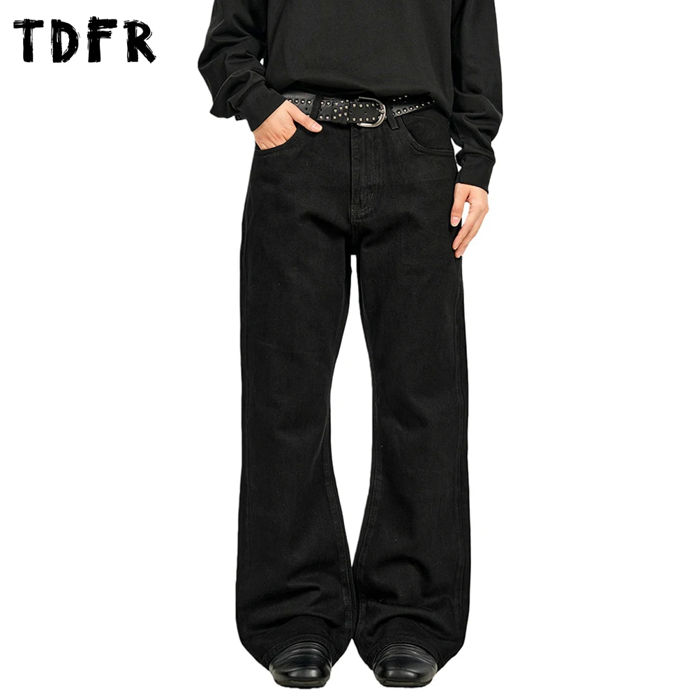 

Однотонные джинсы Bootcut, мужские осенне-зимние повседневные прямые мешковатые джинсовые брюки в стиле ретро с простыми карманами, мужские брюки