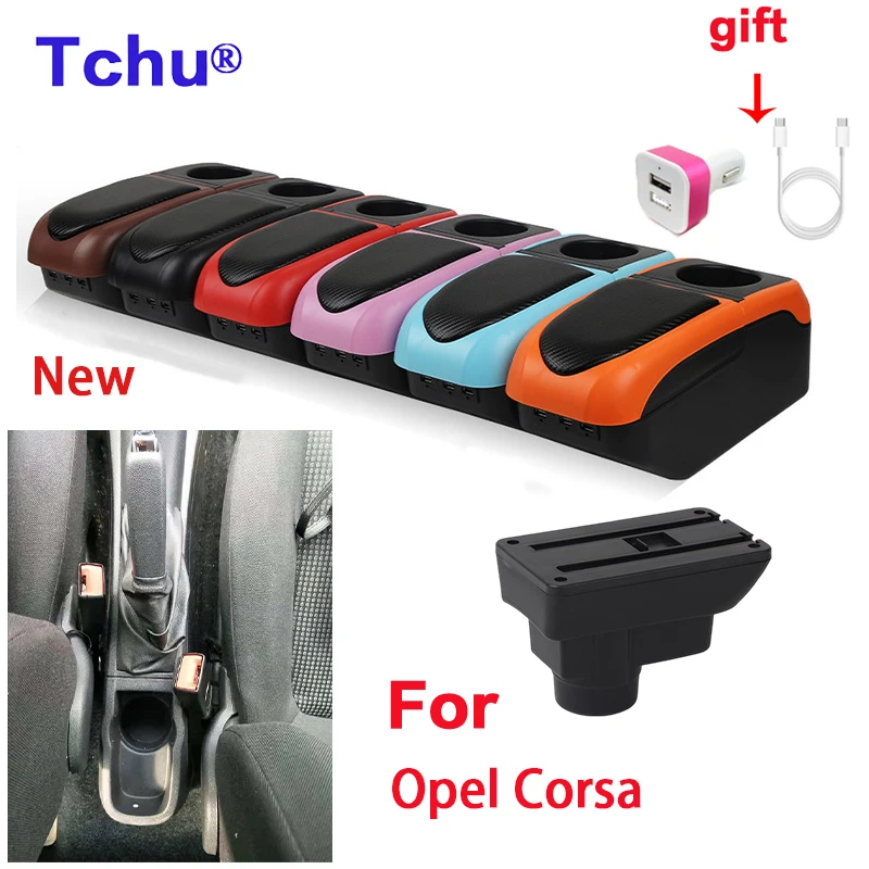 

For Opel Corsa Armrest box For Opel Corsa D Car armrest backrest Interior parts storage box Retrofit parts USB Car accessories