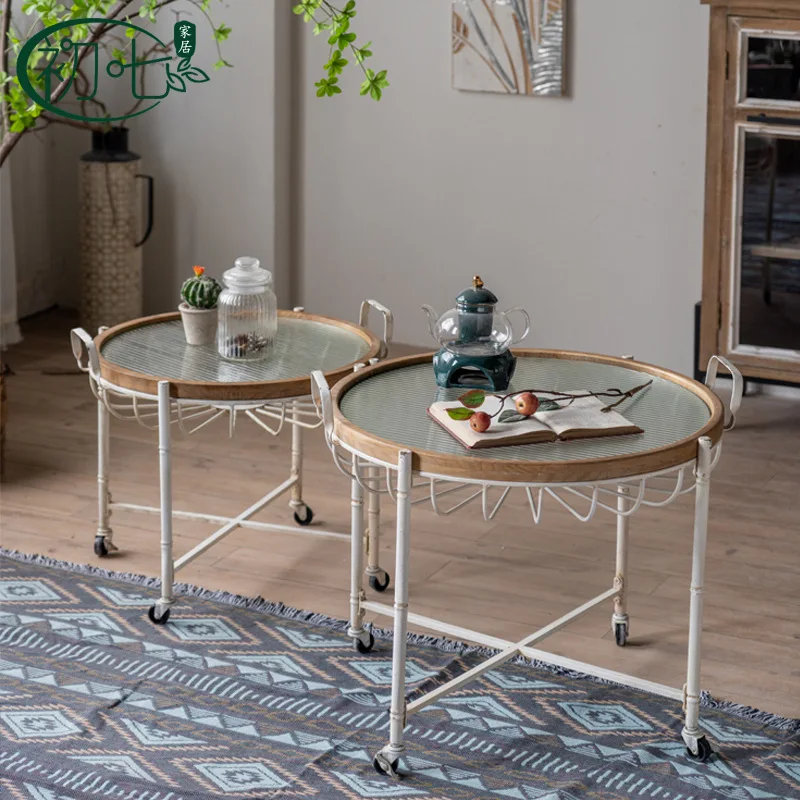 طاولة القهوة الأمريكية الرجعية، طاولة جانبية لأريكة غرفة المعيشة، طاولة الزاوية القديمة الرجعية طاولة مستديرة صغيرة الزفاف الديكور اطلاق النار ص