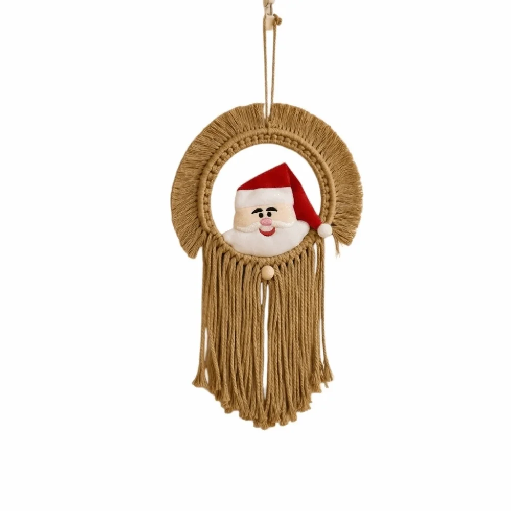 Bohemian Style Wall Decorative Tapestry Handwoven Santa Claus Macrame Wall Hanging Tassel Ornament Christmas Tree Tapestry