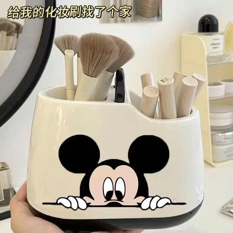 Tocador para el hogar de dibujos animados de Mickey Girl de Disney, gran capacidad, almacenamiento de cosméticos, escritorio, papelería, portalápices, estante giratorio, regalos