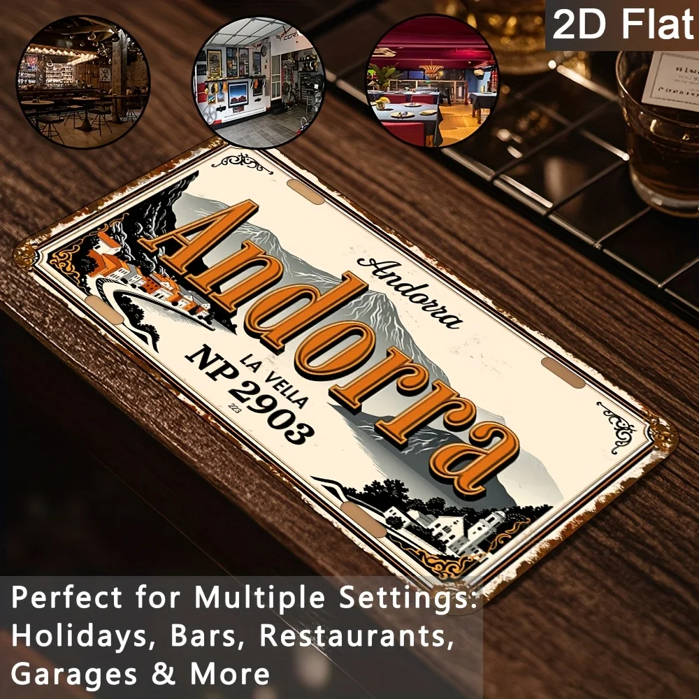 2D Flat,1pc Andorra 2D Flat Vintage Aluminum Sign,Wall Hanging Decorative Plaque, Perfect for Living Room, Bar, Garage, Yard