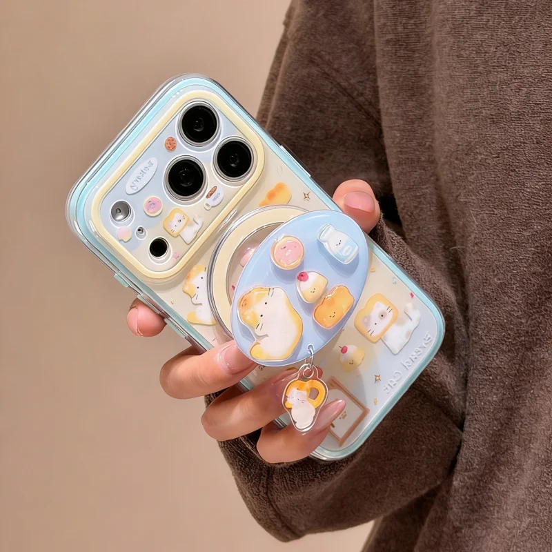 

Korean Cute 3D Cat For Magnetic Griptok Holder Phone Finger Ring Stand Support For Magsafe iPhone 16 Girl Bracket