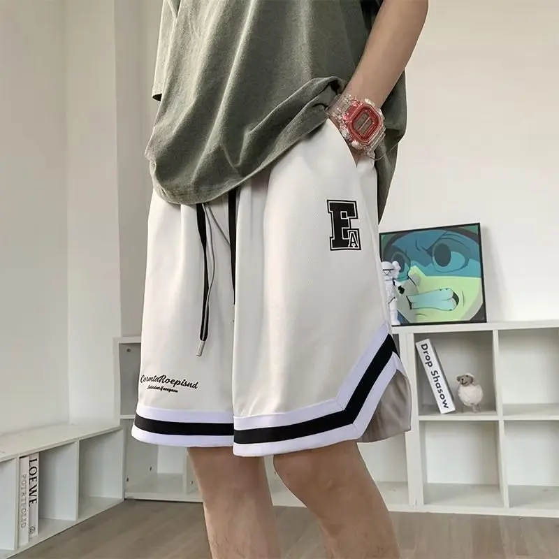 Street Casual Men Summer Thin Style Motion Striped Letter Printing Middle Pants Loose Casual Elastic Waist Affordable Shorts