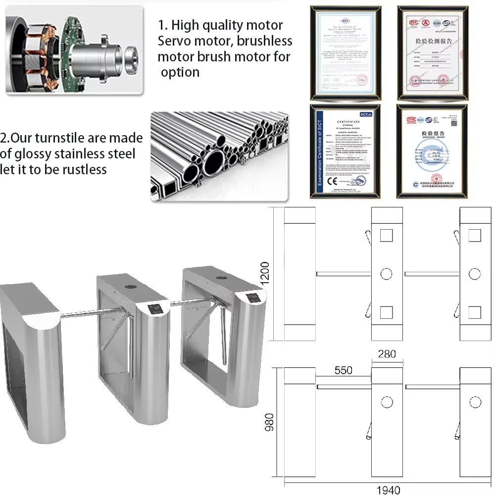 Customizable Tripod Turnstile With Dual Camera Facial/Hand Palm/Fingerprint/QR Code Recognition Live Detection Technology