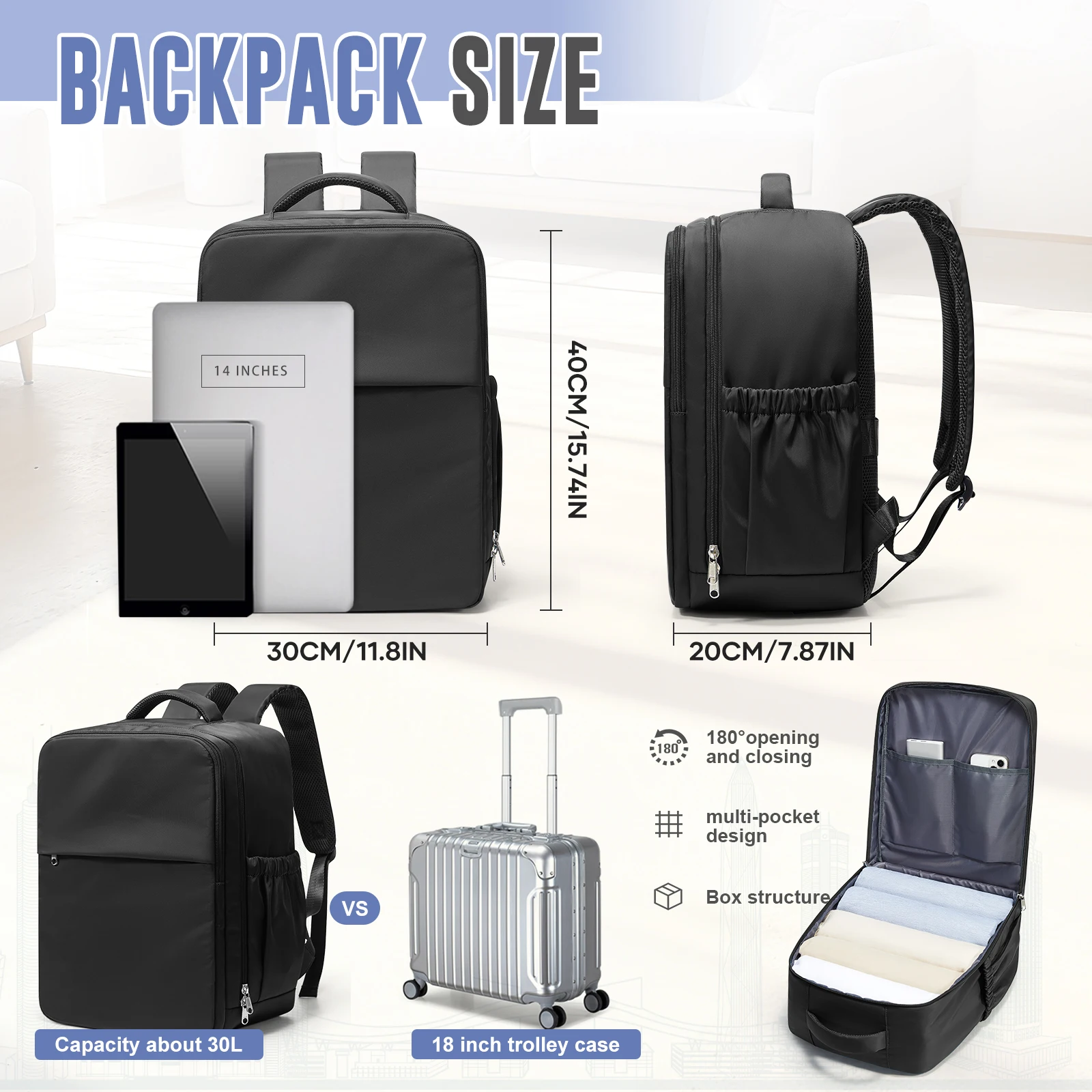 경량 여행용 캐리온 백팩 - 항공사 승인 라이언에어 기내 백팩 좌석 밑 수하물 노트북 백팩 여성 남성용