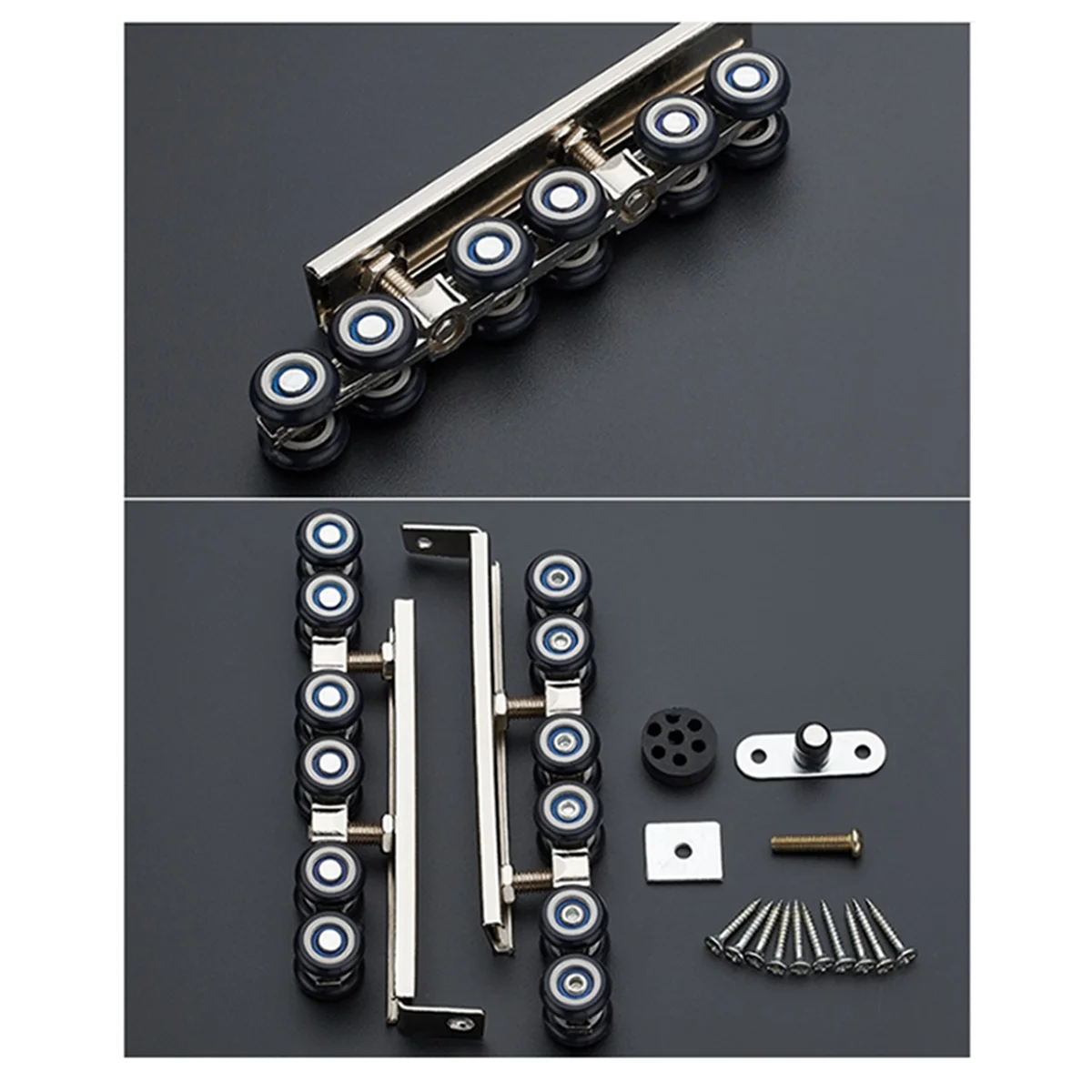 AA25 2pcs Door Wheels Roller 12 Wheels Hangers Roller Furniture Cold Rolled Steel Sliding Door Closet Hardware Mute Kit