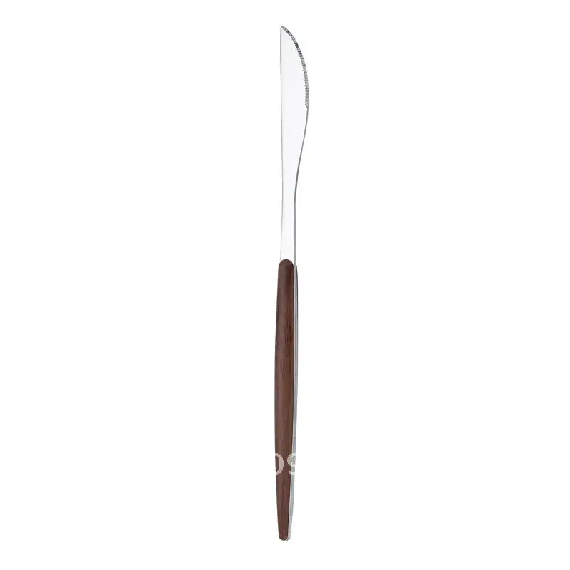 

Internet Red Portuguese Stainless Steel Tableware with Wooden Handle Imitation Walnut Color Dessert Steak Knife and Fork Spoon