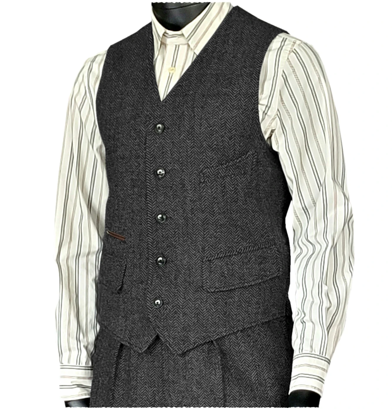 Hommes Gilet Design poches Tweed Gilet rétro col en v chevrons mariage marié Vintage Banquet Gilet hommes Gilet costume