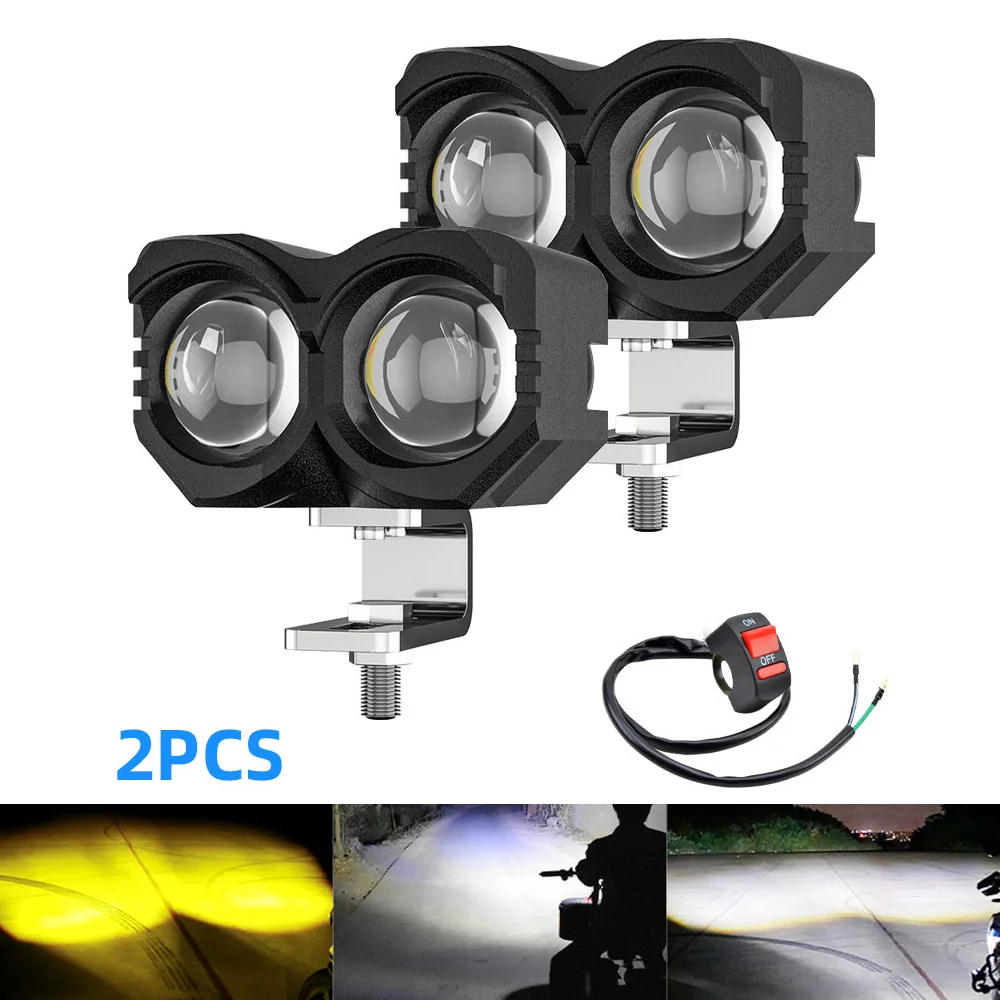 Motorcycle LED headlights With lens Spotlight moto Headlamps Scooter headlamp Additional Headlight white yellow 12v Universal