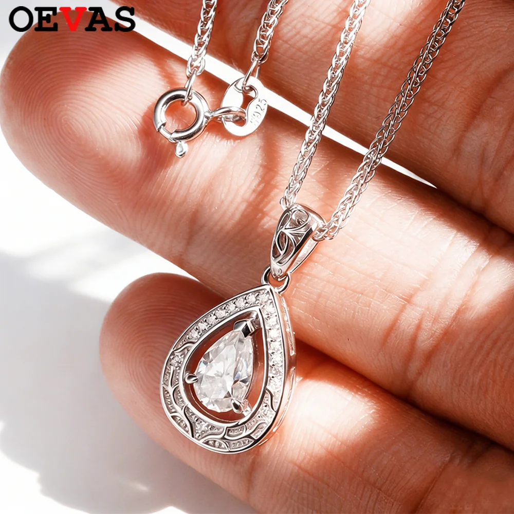 

OEVAS 1CT Waterdrop Moissanite Pendant Necklace For Women S925 Sterling Silver Luxury Pear Lab Diamond Dainty Fine Jewelry Gift