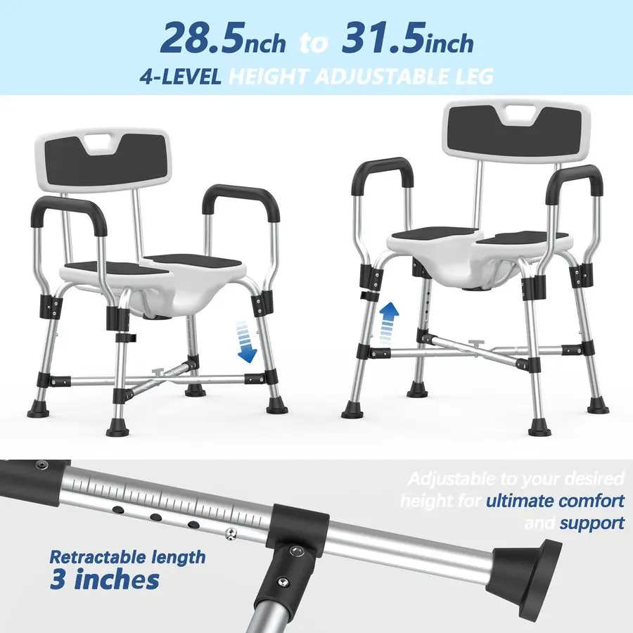 Duty-Duschstuhl für Innendusche, 450 Pfund U-förmiger Duschsitz mit Armlehne und Rückenlehne für ältere Menschen und Behinderte, höhenverstellbar, Medica