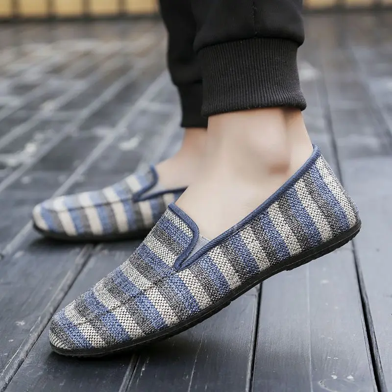 

Кроссовки парусиновые в полоску без шнуровки на плоской подошве, мужская обувь, летняя классическая оригинальная мода 2025 года, ретро-дизайнерская роскошная распродажа, мужская повседневная обувь