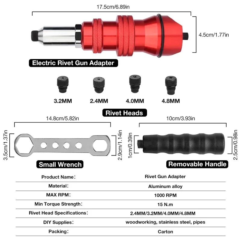 電動リベットガンアダプター-24mm-32mm-40mm-48mm-ホームコアブラインドリベットガン、アルミ合金リベットツール、コードレスリベットガン