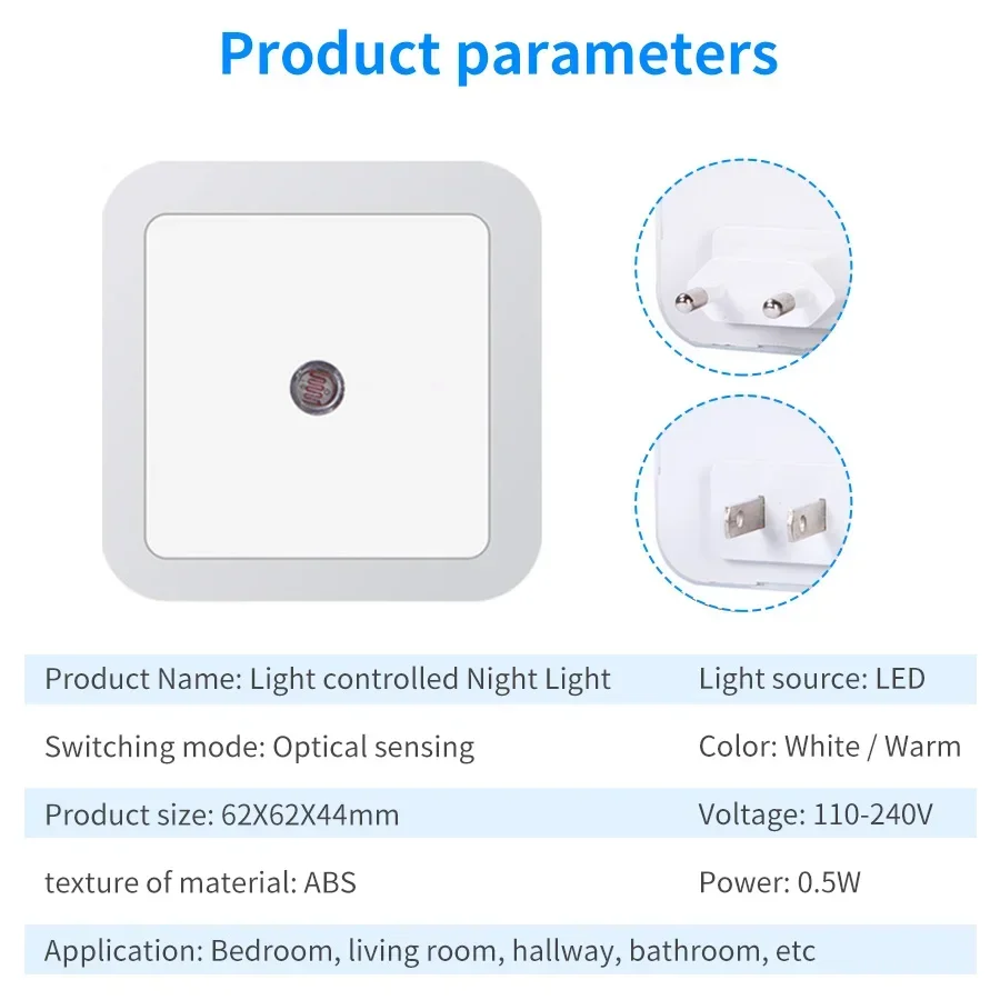 Smart Light Sensor LED Night Light 110-240V US EU Plug in Wall Lamp for Bedroom Kitchen Bathroom Hallway Stairs Lighting