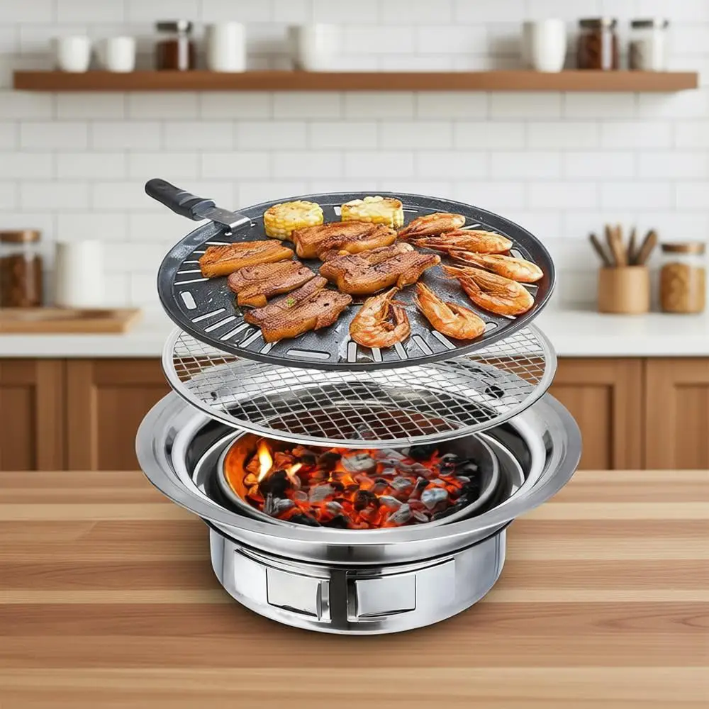 

Портативный угольный гриль из нержавеющей стали с антипригарным покрытием 13,7 дюйма для дома, улицы и кемпинга