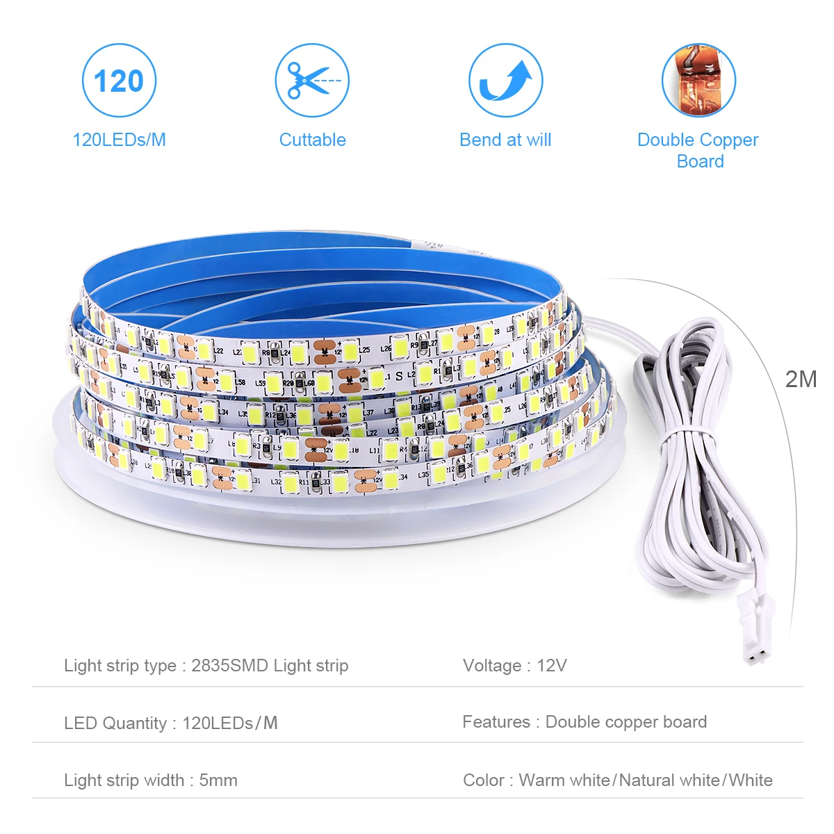 5mm LED Strip Light Diode Tape With DuPont Wire Port 12V 2835 LED Lights For Home Decor Lighting Cabinet Showcase Backlight Lamp