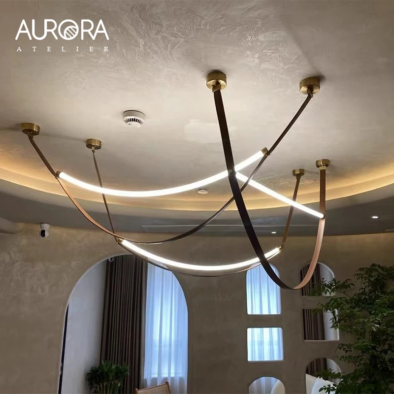 Nordic Minimalist Wabi Sabi Leather Chandelier for Living Dining Room Bar Island Pendant Lamp Bedroom Loft Hanging Light Fixture