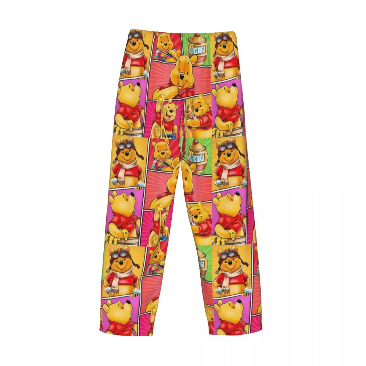 Custom Winnie The Pooh Pattern Pajama Pants Sleepwear for Men Elastic Waistband Cute Cartoon Sleep Lounge Bottoms with Pockets