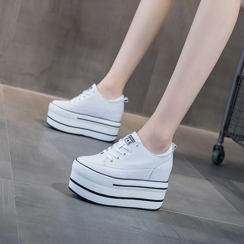 

Women Shoes Super High Thick Heel Platform Flats Casual Genuine Leather Soft Quality shoes Sneakers White