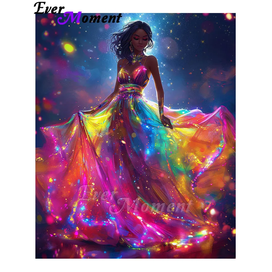 

Ever Moment Portrait Diamond Painting Black Girl in Colorful Dress Diy Diamond Embroidery Decorative Wall Art Painting ASF3039