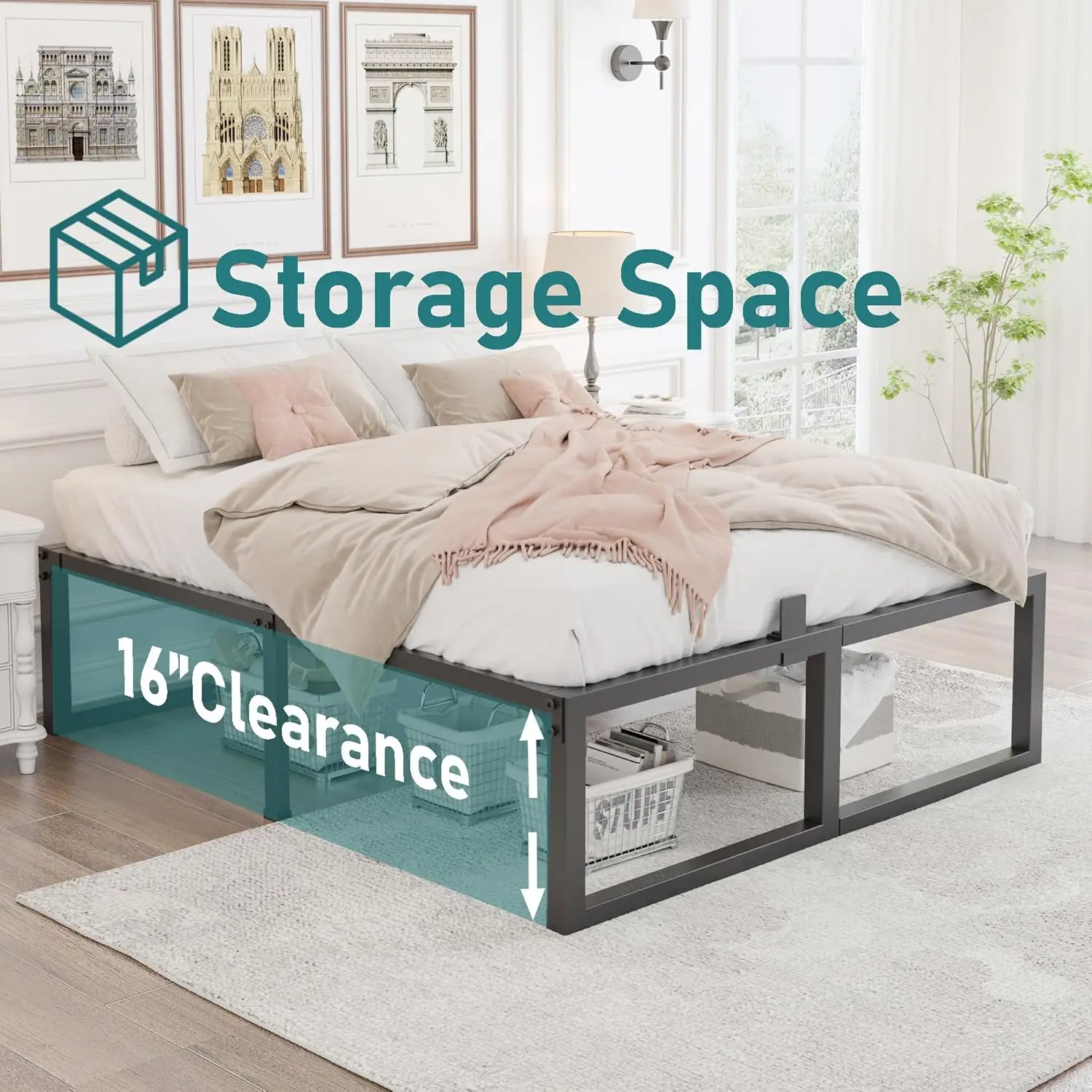 Full Size Bed Frame, 18 Inch Heavy Duty Support 3500 Lbs Metal Platform, No Box Spring Needed/Noise Free/Non-Slip/Steel Slat