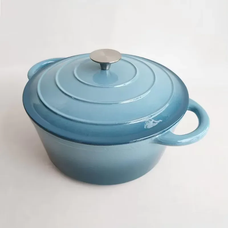 Blue Enamel Cast Iron Round Roaster 24cm French Style Casserole Pot Durable Household Cookware for Oven Baking Stew Soup
