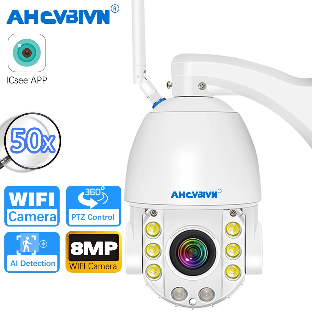

8MP 4K PTZ Security Wireless WiFi RTSP IP Camera Outdoor With 50X Optical Zoom High-Speed 360° Pan & 90° Tilt WiFi Audio Camera