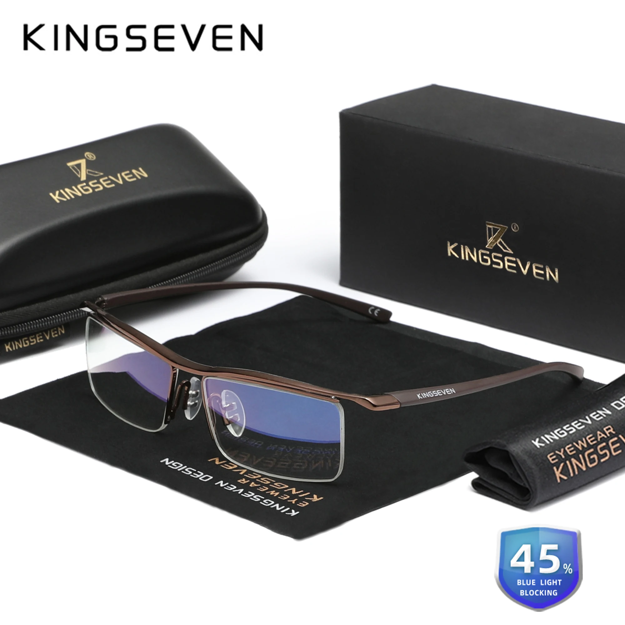 KINGSEVEN Anti-Blue Ray Luxury Glasses Transparent Half Frame Eyewear Men/Women Phone Computer Blue Ray Blocking Eyeglasses