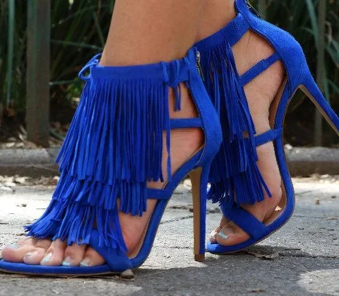 Brand Women Sandals Summer Shoes Flock ZIP Thin High heel Fringe Casual Classics fashion Dress Party Wedding shoes for women