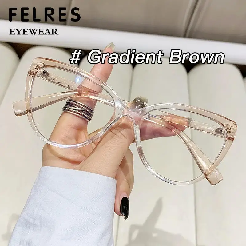Ultralight Anti Blue Light Cat Eye Reading Glasses Women Antifatigue Presbyopia Eyeglasses Transparent Fashion Eyewear FELRES