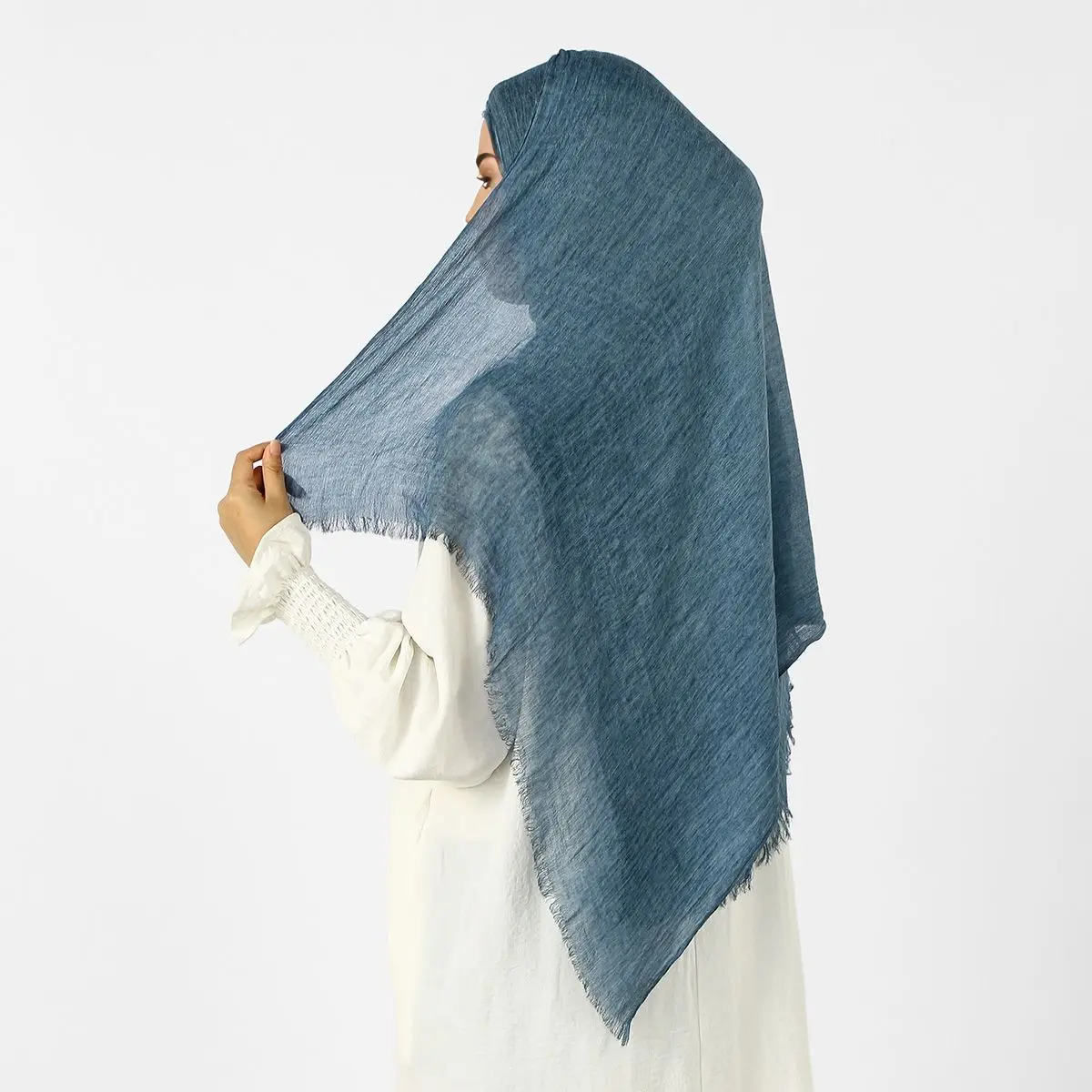 Crinkle Royan Cotton Instant Headscarf Muslim Hijab For Women Fashion Pleated Cotton Long Scarf Outdoors Soft Shawls Eid Ramadan
