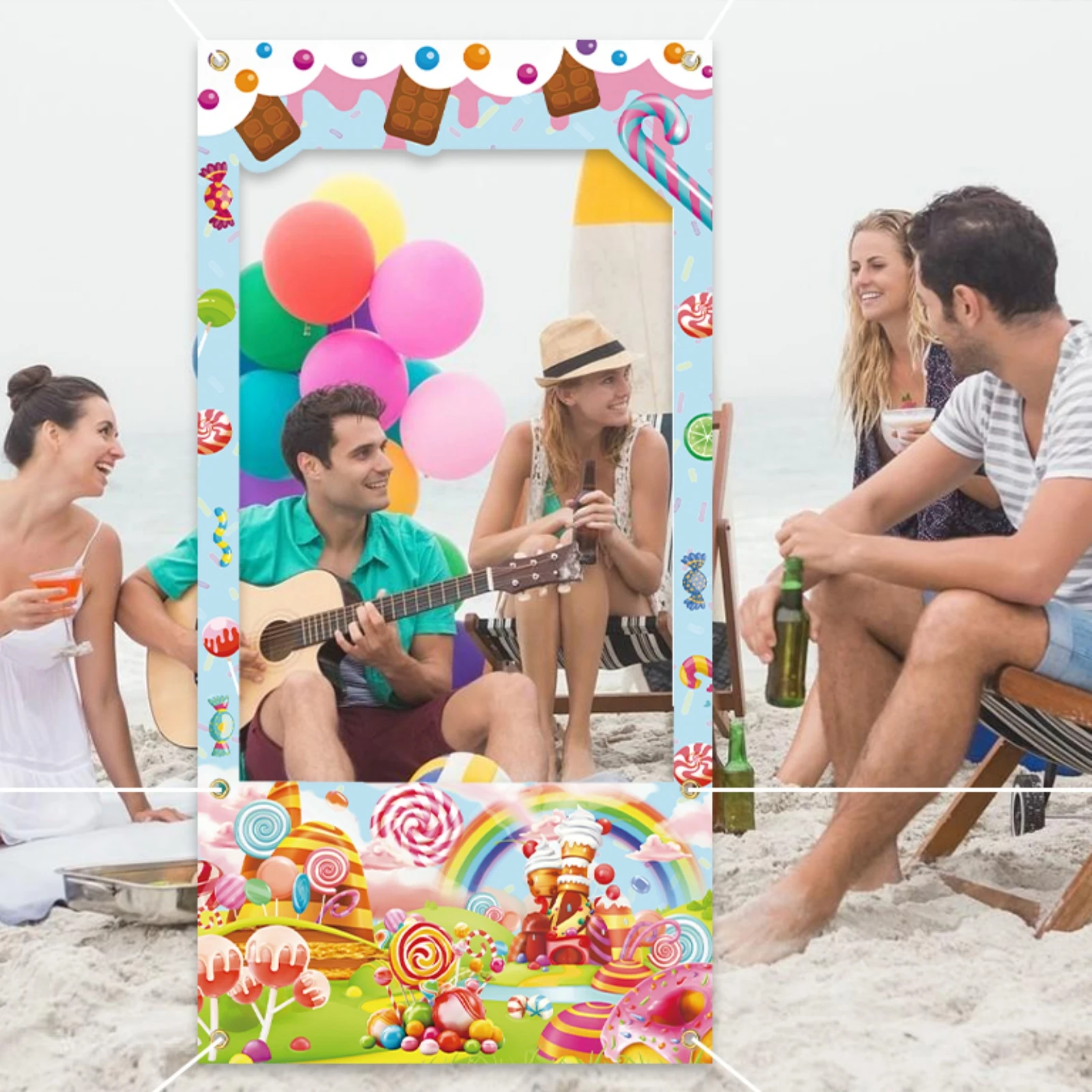 Vibrant Candy Themed Polyester Photo Banner Decorations- Colorful Photo Props Backdrop for Birthday Shower Candy Theme Party Dec