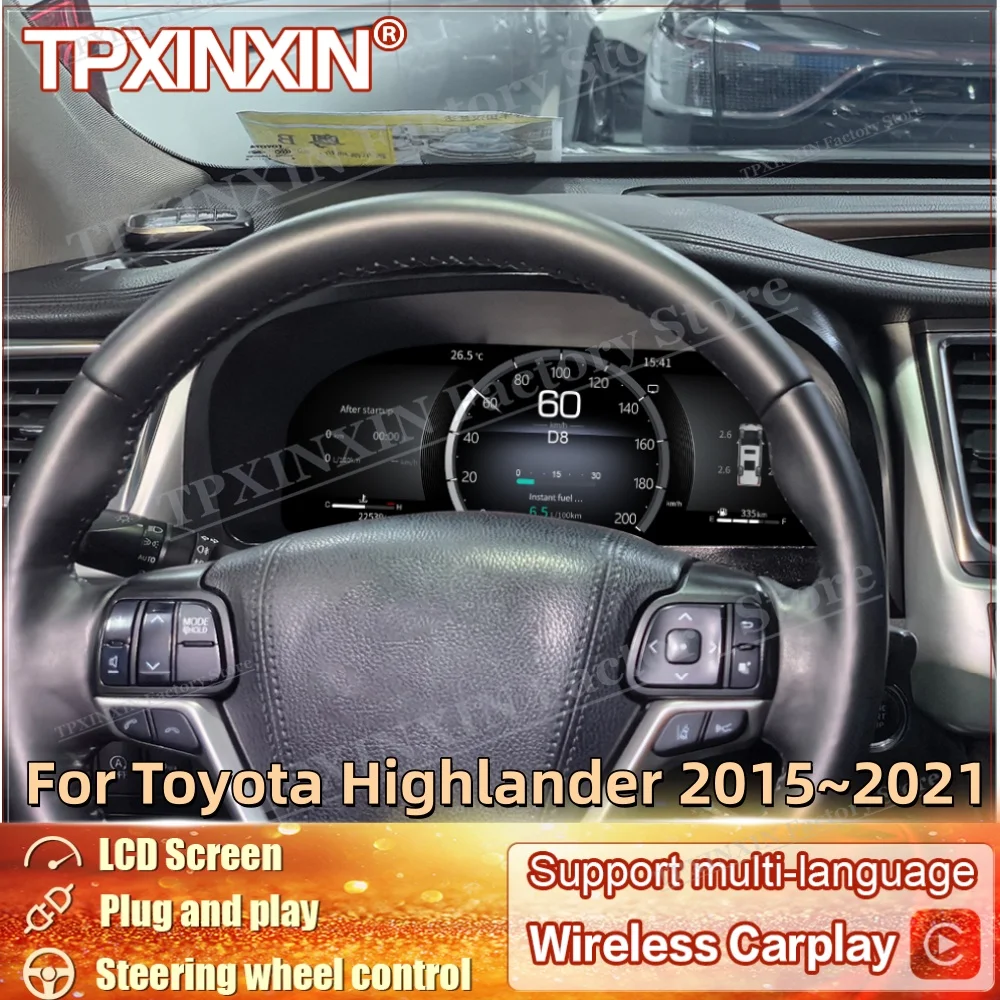 With CarPlay Android Auto For Toyota Highlander 2015~2021 Digital LCD Virtual Cluster Cockpit Dashboard Panel Speed Meters