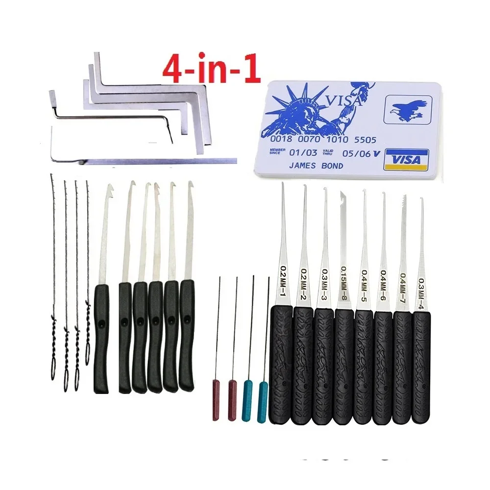 5in1 Full  Locksmith Supplies Hand Tools Lock Pick Set Row Tension Wrench Tool Broken Key Auto Extractor Remove Hook Hardware