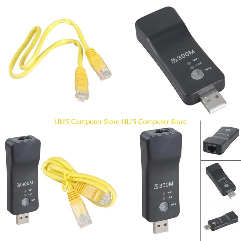 

A52B 1 компл. 300 Мбит/с Универсальный беспроводной ТВ Wi-Fi адаптер Сетевая карта RJ-45 Wi-Fi повторитель Режим