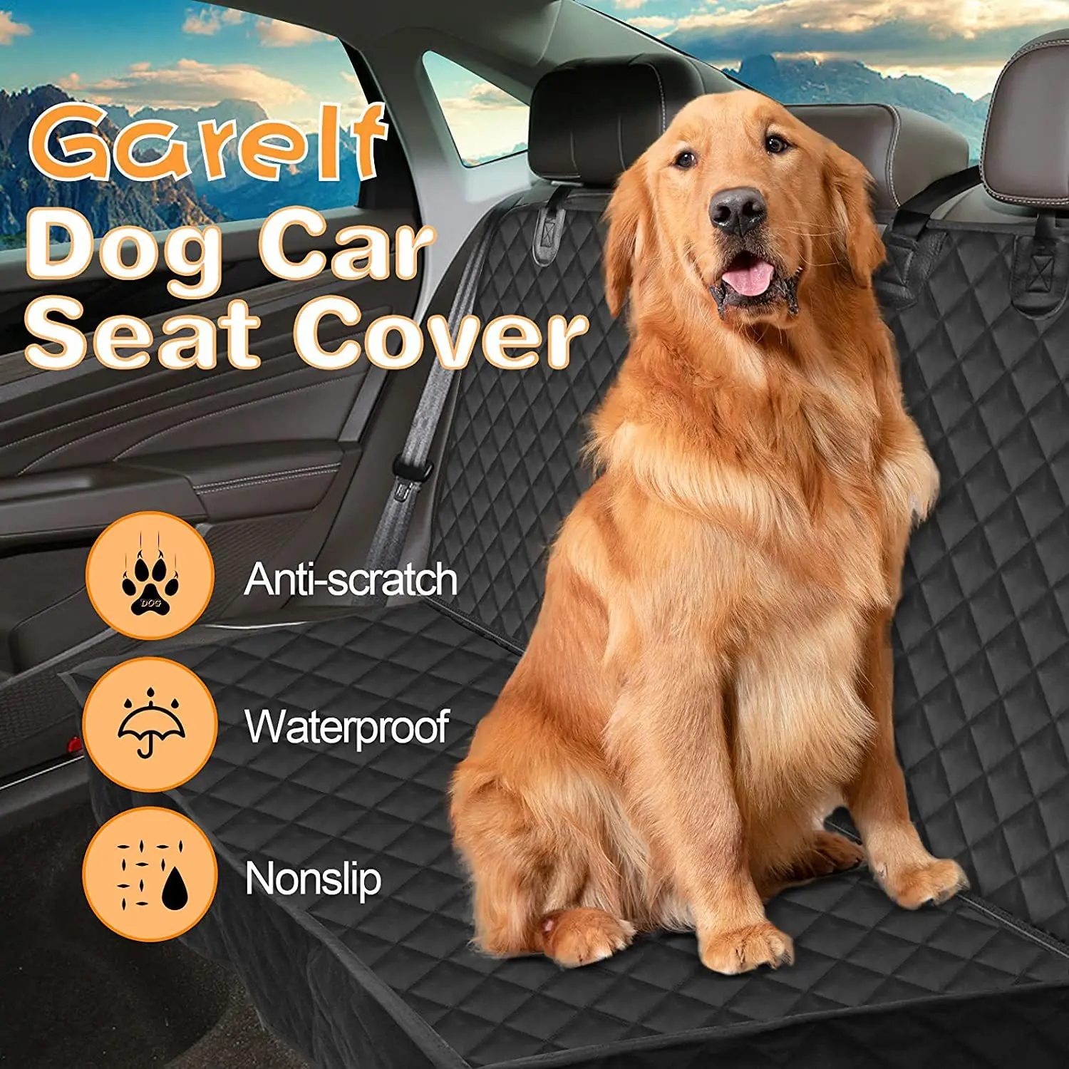 Dog Car Seat Cover 100% Waterproof Dog Seat Cover With Side Flaps Pet Seat Cover for Back Seat Black Carrier Hammock Convertible