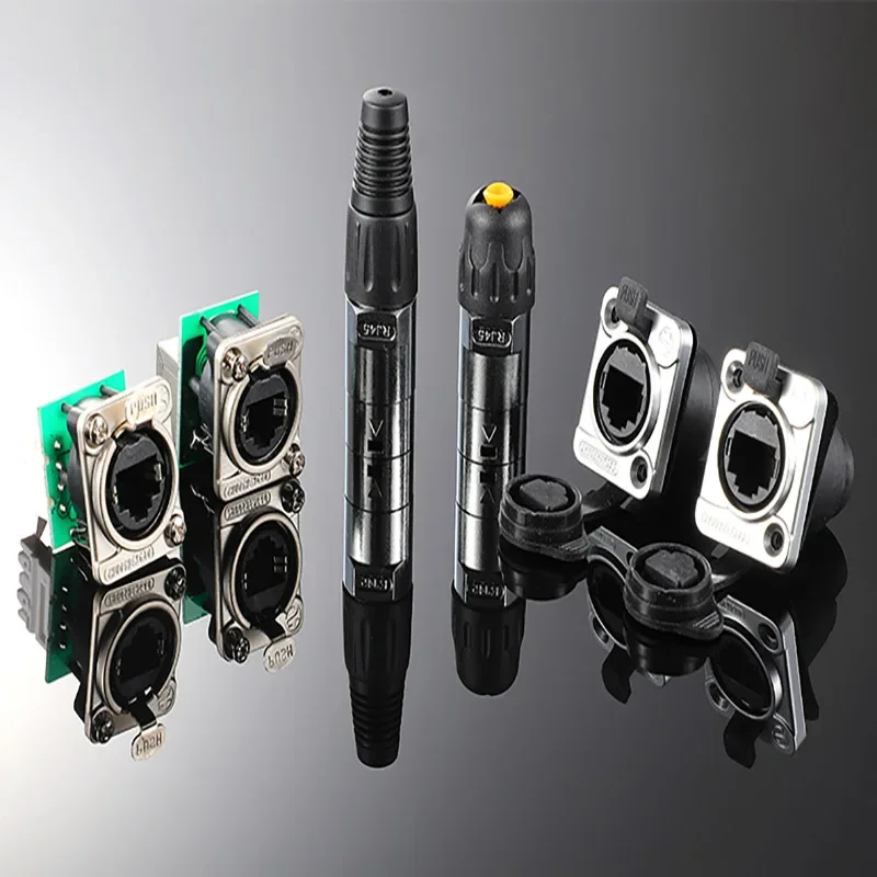 SE8FFDV-Y RJ45 Network Plug XLR D-Type Socket with IDC Stamping Terminal Crimp Installation Type HiFi Cat 5 Ethernet Connector
