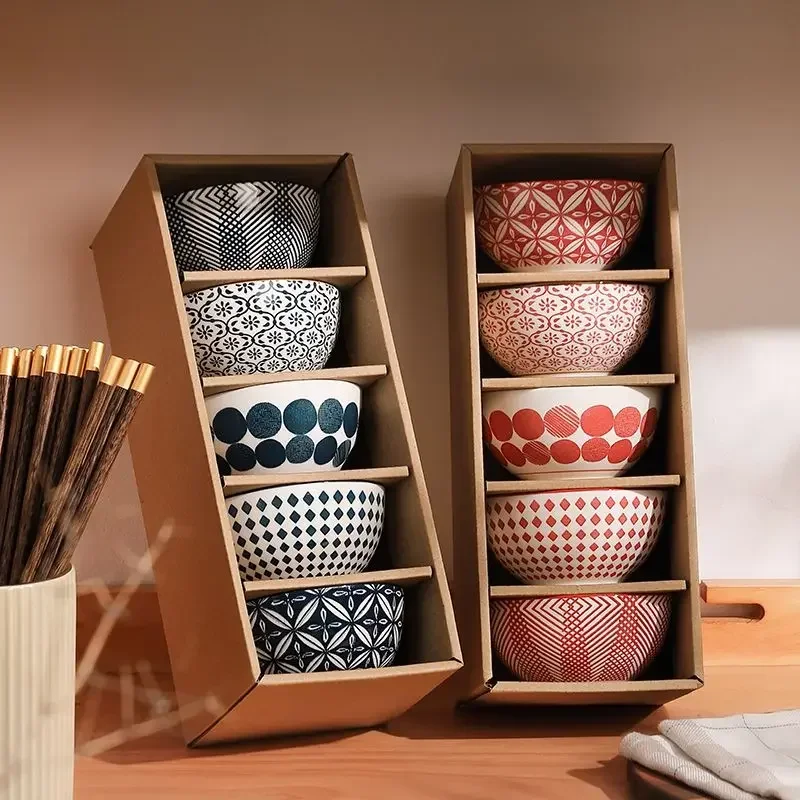 Ceramic rice bowl family dinner soup good-looking set gift box rice bowl creative retro small bowl
